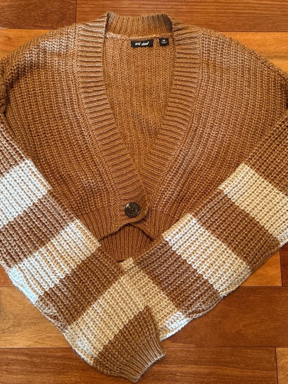 Wet Seal Brown & Cream Striped V-Neck Cardigan Sweater